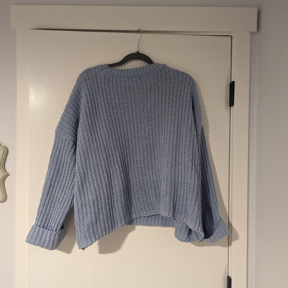 Chunky Waffle Knit Sweater, Blue Size M/L - Picture 3 of 6